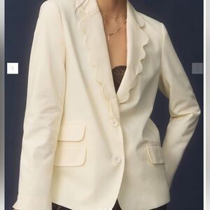 NWT Anthropologie Scallop Boyfriend Blazer Ivory Size XL
